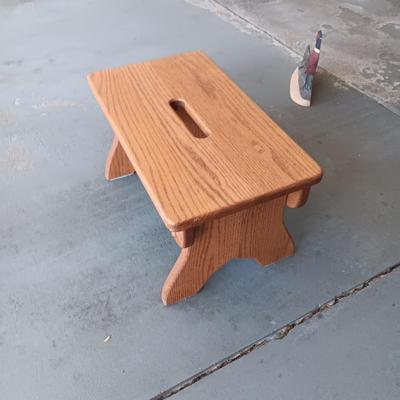 WOODEN STOOL AND A CAST IRON PHEASANT DOOR STOP