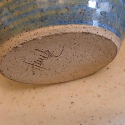 Three signed Pottery canisters VanGogh Blue artisan style with lids