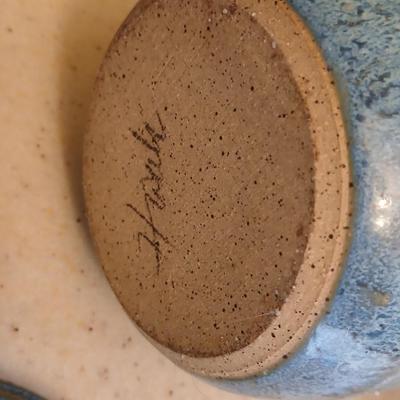Three signed Pottery canisters VanGogh Blue artisan style with lids