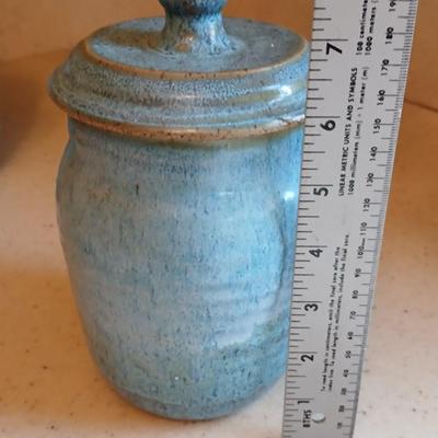 Three signed Pottery canisters VanGogh Blue artisan style with lids