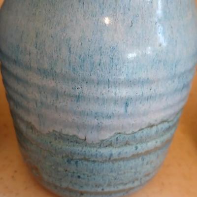 Three signed Pottery canisters VanGogh Blue artisan style with lids