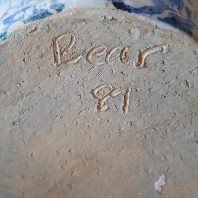 Spongeware pottery made tea pot signed on base "Bear" 89'