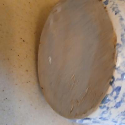 Spongeware pottery made tea pot signed on base "Bear" 89'