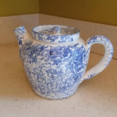 Spongeware pottery made tea pot signed on base "Bear" 89'