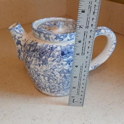 Spongeware pottery made tea pot signed on base "Bear" 89'
