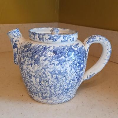 Spongeware pottery made tea pot signed on base "Bear" 89'