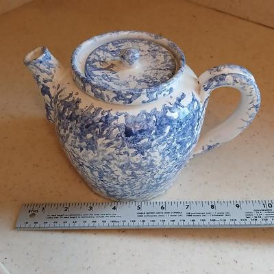 Spongeware pottery made tea pot signed on base "Bear" 89'