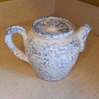 Spongeware pottery made tea pot signed on base "Bear" 89'