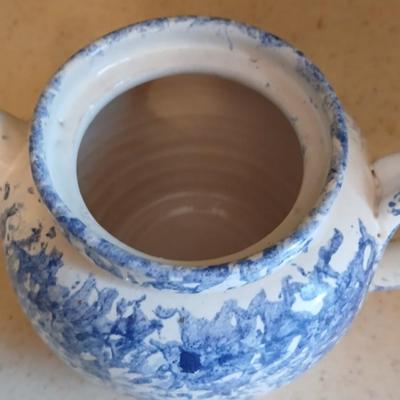 Spongeware pottery made tea pot signed on base "Bear" 89'
