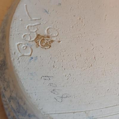 Spongeware Lidded Pottery dish / pot signed "Bear" 96' on base