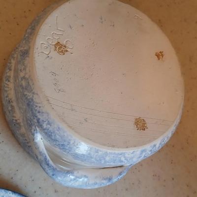 Spongeware Lidded Pottery dish / pot signed "Bear" 96' on base