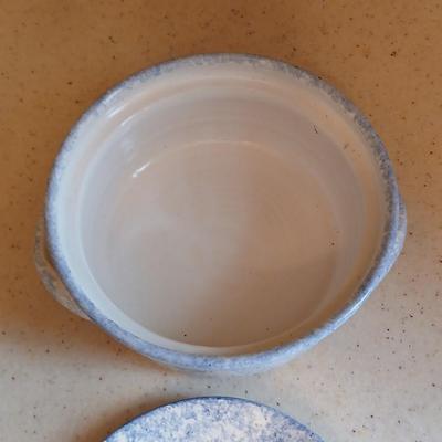Spongeware Lidded Pottery dish / pot signed "Bear" 96' on base