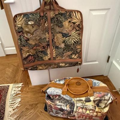 Three fun patterned pieces of luggage