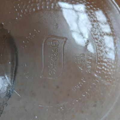 Two glass bowls - Mixing bowl & vintage lidded glasbake casserole bowl - with stainless steamer basket