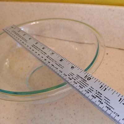 Two glass bowls - Mixing bowl & vintage lidded glasbake casserole bowl - with stainless steamer basket