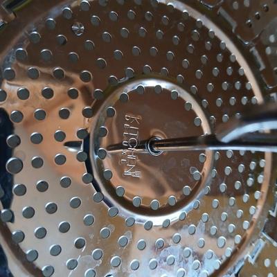 Two glass bowls - Mixing bowl & vintage lidded glasbake casserole bowl - with stainless steamer basket