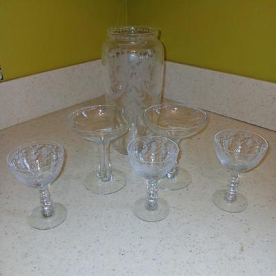 Duncan Miller stemware - Martini glasses and an acid etched vase
