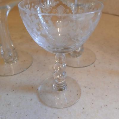 Duncan Miller stemware - Martini glasses and an acid etched vase