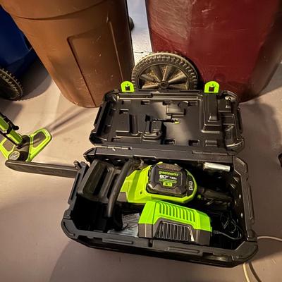 Greenworks chainsaw with battery and case