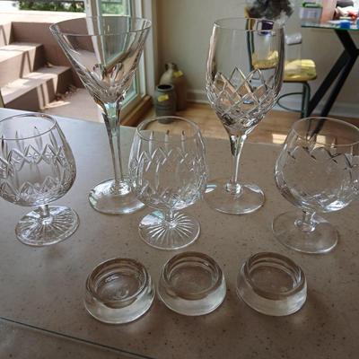 Crystal stemware - Champagne glasses - Stewart - with three candle holders 5 mixed stemware