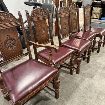 5 carved wood antique chairs