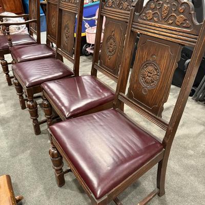 5 carved wood antique chairs