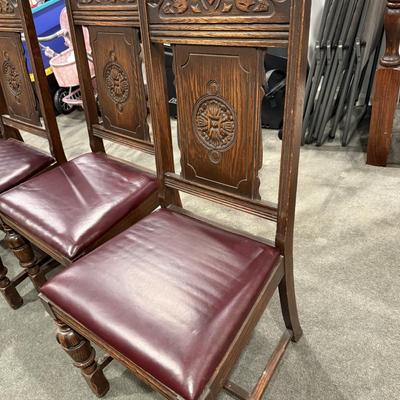 5 carved wood antique chairs