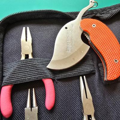 Mini tool set - Jewlery making piler kit in black zippered storage case with Alaska mini ulu folding knife