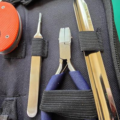 Mini tool set - Jewlery making piler kit in black zippered storage case with Alaska mini ulu folding knife