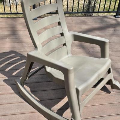 Patio heavy duty plastic rocking chair with light metal plant stand