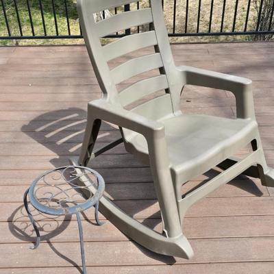 Patio heavy duty plastic rocking chair with light metal plant stand