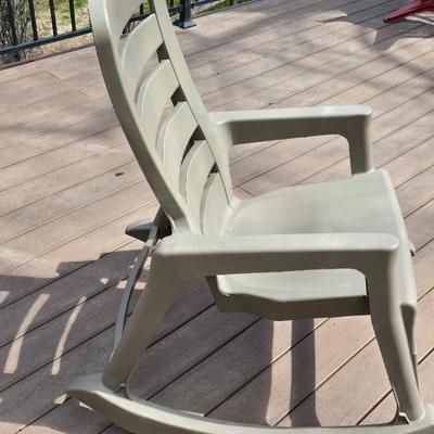 Patio heavy duty plastic rocking chair with light metal plant stand