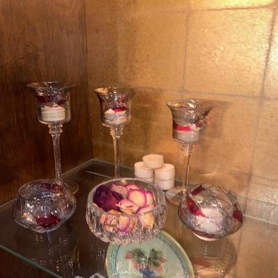 PARTY LITE CANDLE HOLDERS AND CRYSTAL BOWL