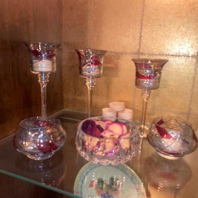 PARTY LITE CANDLE HOLDERS AND CRYSTAL BOWL