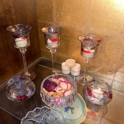 PARTY LITE CANDLE HOLDERS AND CRYSTAL BOWL