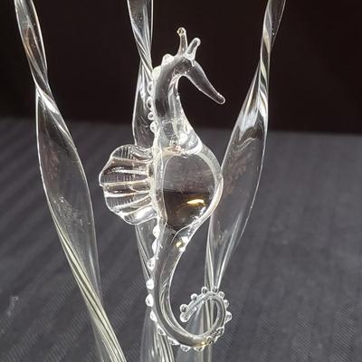 Lalique "Perche" Fish And A Dorofee Signed Glass Seahorse Figurine (O-KD)