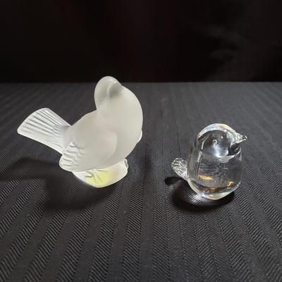 Lalique Frosted Sparrow & Smaller Glass Bird Figurines (O-KD)
