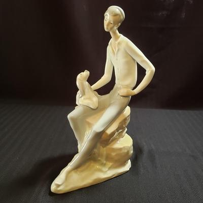 Nao by Lladro "Jewish Boy Petting Dog" & "Girl Sitting on Rocks with Jug" (O-KD)