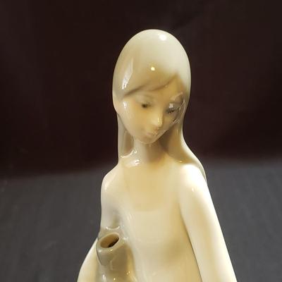 Nao by Lladro "Jewish Boy Petting Dog" & "Girl Sitting on Rocks with Jug" (O-KD)