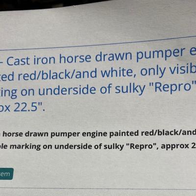 Cast iron horse drawn pumper engine