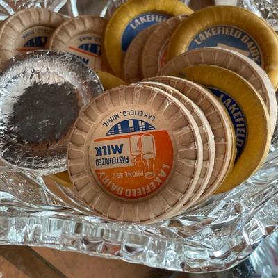 3 milk jars and vintage lids