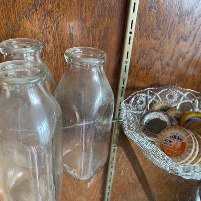 3 milk jars and vintage lids