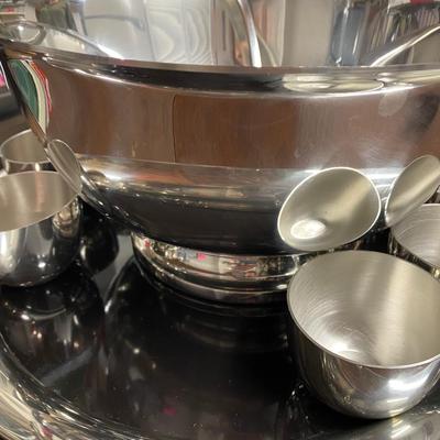 Kirk Steiff punch bowl, ladle, platter and cups