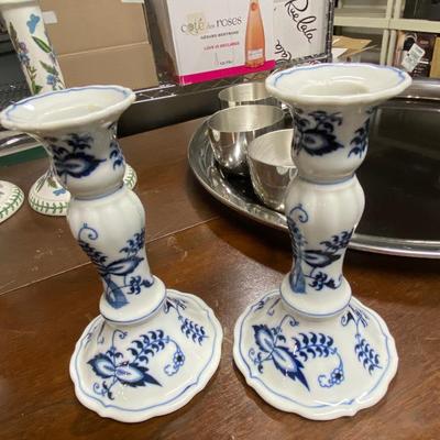 Blue and white candlesticks