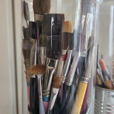 Paint Brushes and Set of 3 Holders, Gesso, Brush Cleaner, & Matte Gel