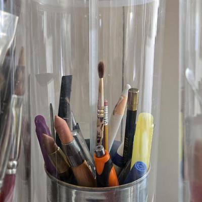 Paint Brushes and Set of 3 Holders, Gesso, Brush Cleaner, & Matte Gel