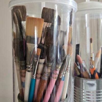 Paint Brushes and Set of 3 Holders, Gesso, Brush Cleaner, & Matte Gel