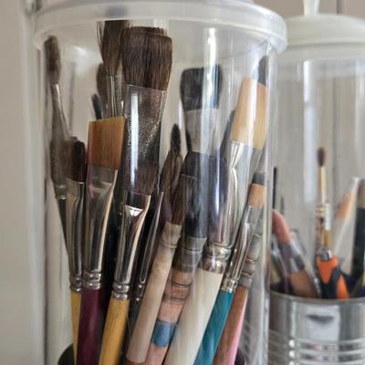 Paint Brushes and Set of 3 Holders, Gesso, Brush Cleaner, & Matte Gel