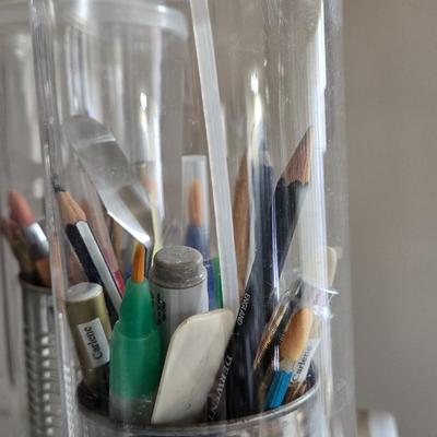 Paint Brushes and Set of 3 Holders, Gesso, Brush Cleaner, & Matte Gel
