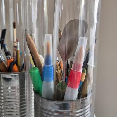Paint Brushes and Set of 3 Holders, Gesso, Brush Cleaner, & Matte Gel